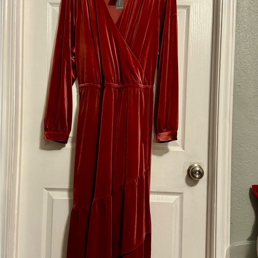 Lane Bryant Deep Red Velvet Long Sleeve Dress